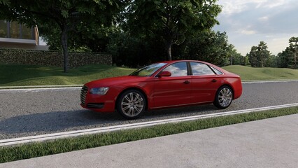 Fototapeta premium red car on the road
