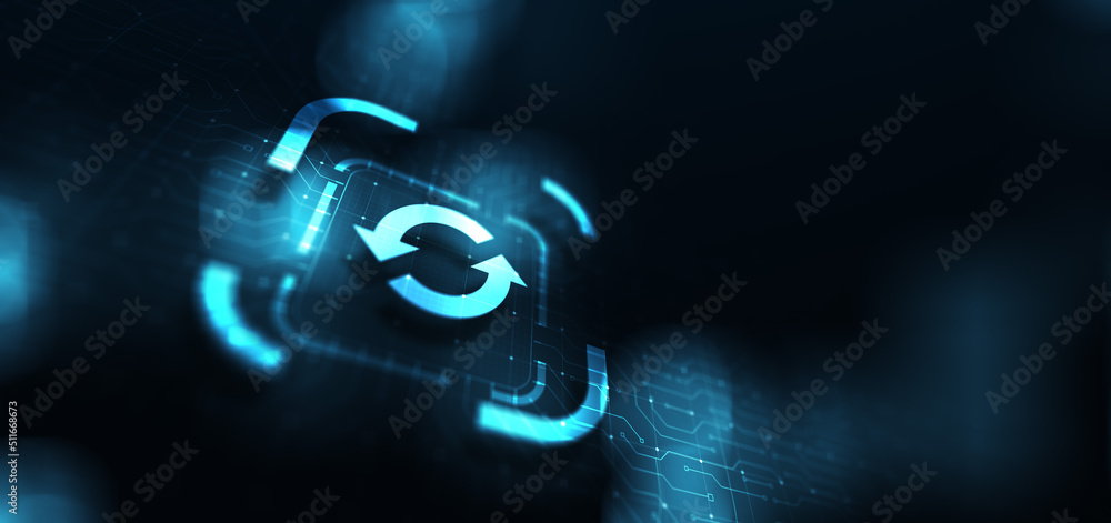 Poster update system upgrade software version technology concept on virtual screen.