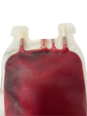 Red blood bag on white background.