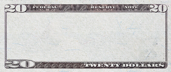Closeup of 20 dollar banknote  with empty middle area