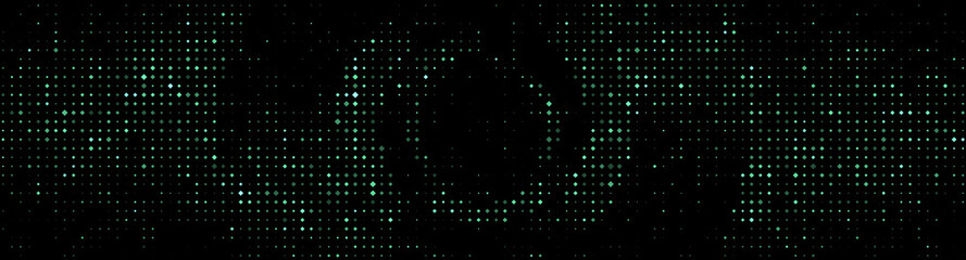 Amazing abstract dark green texture with halftone round shape. 3d vertical banner with glowing effect. Tech trendy modern background. Cyber circuit. Digital high tech style. Squares, rhombus, dots