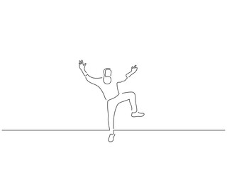 Man having fun in line art drawing style. Composition of a person gesturing. Black linear sketch isolated on white background. Vector illustration design.