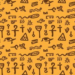 abstract hieroglyphs in ancient Egyptian style seamless vector pattern