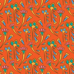 Simple abstract flowers in ancient Egyptian style vector seamless pattern