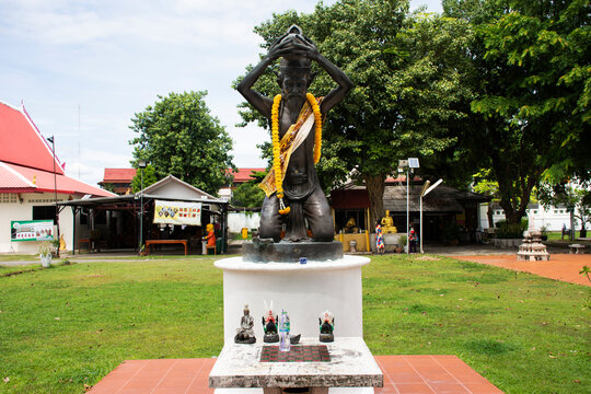 Ancient hermit or antique ruin eremite statue for thai people travelers travel visit and respect praying blessing with holy mystery at Wat khien or Khian temple on June 7, 2022 in Nonthaburi, Thailand