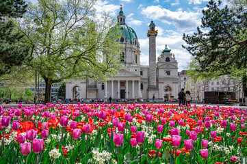 St. Charles Church in spring in Vienna, Austria