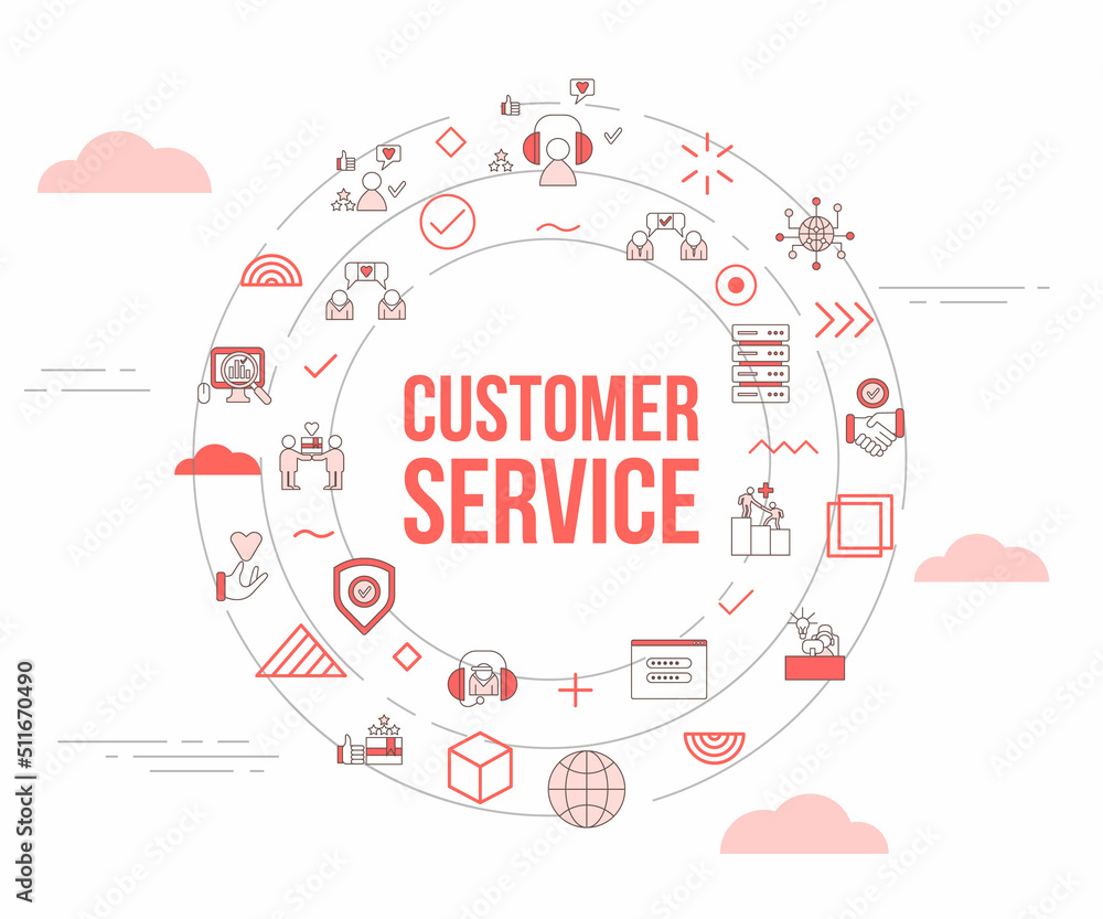 Poster customer service concept with icon set template banner and circle round shape