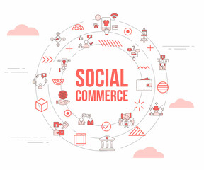 social commerce concept with icon set template banner and circle round shape