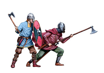 Viking attack. Medieval knights illustration.  Vikings.	