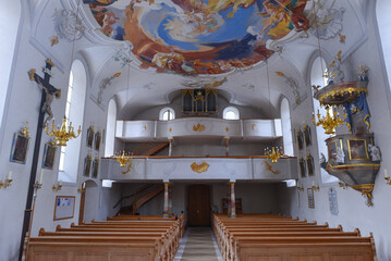 Innenansicht Pfarrkirche Bach in der Gemeinde Bach (Bezirk Reutte, Tirol)