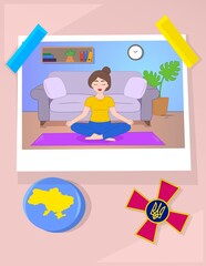 Patriotic Posters about Ukraine.
Raster illustration, digital drawing.
Yoga, woman meditating.