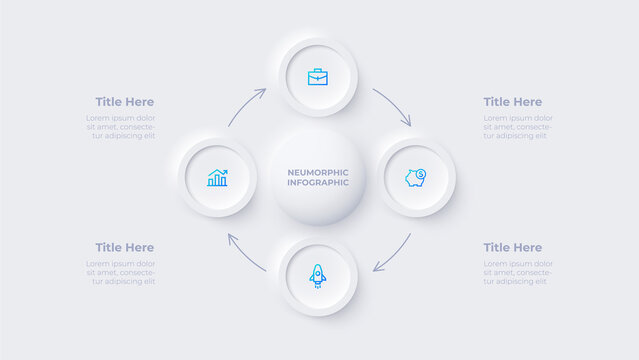 Neumorphic Cycle Diagram For Infographic. Skeuomorph Concept With 6 Options, Parts, Steps Or Processes.