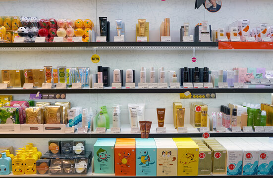 SEOUL, SOUTH KOREA - CIRCA JUNE, 2017: goods on display at Tony Moly shop in Seoul. Tony Moly is a South Korean cosmetics brand
