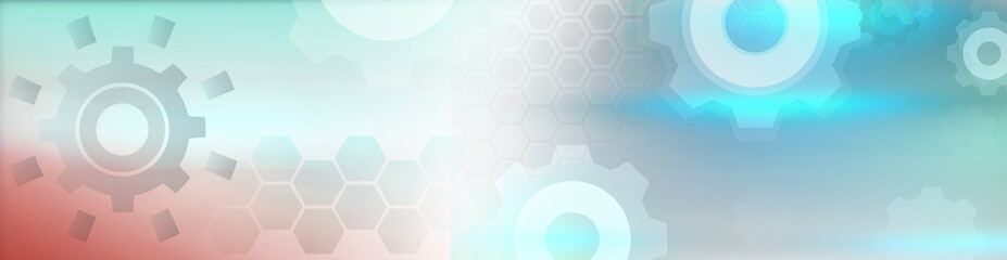 Abstract Technology hexagon cogs design background. Digital futuristic, background blue pink and...