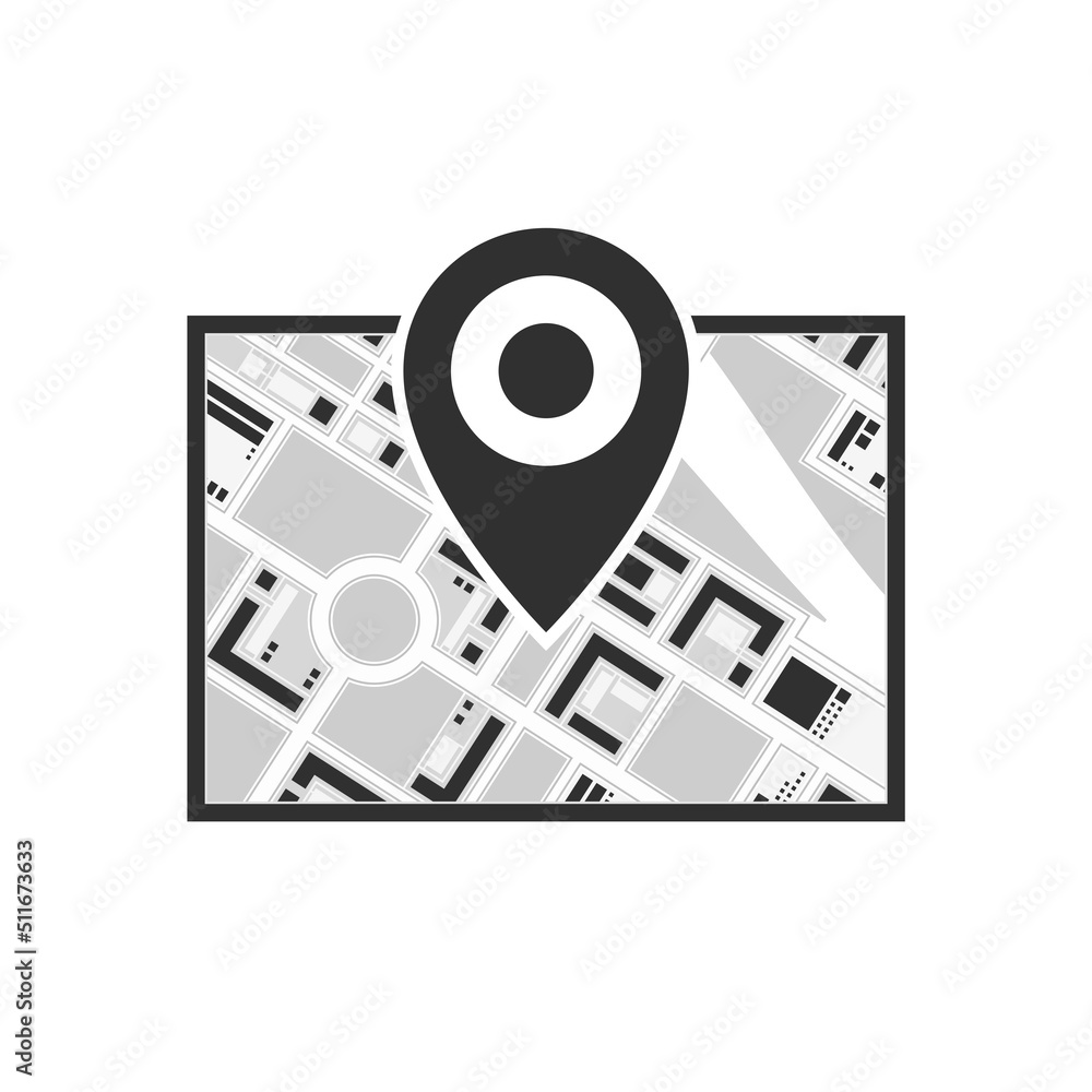Poster map icon isolated on white background. abstract city map with red marker. gps navigation or cartogra