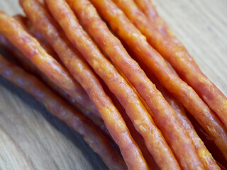 Kabanos, also known as cabanossi or kabana, is a long, thin, dry sausage usually made of pork which originated in Poland. They are smoky in flavor, and can be soft or very dry in texture.