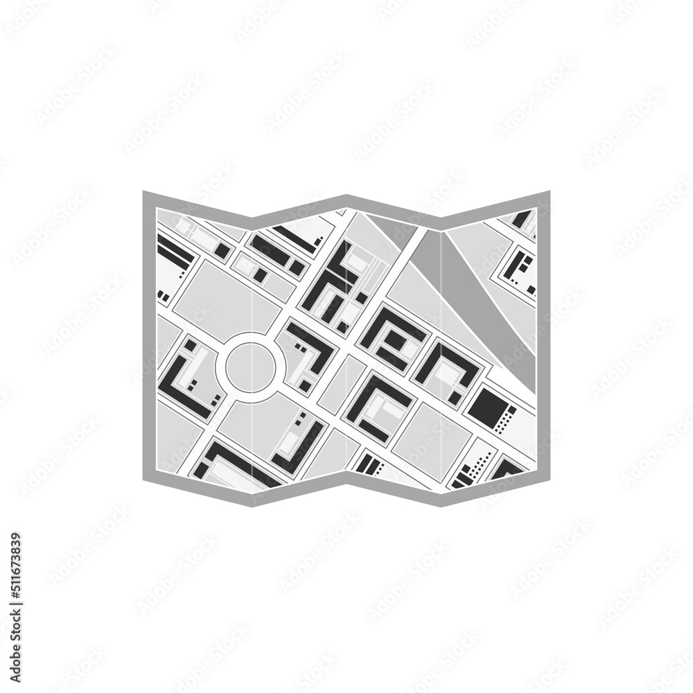 Poster map icon isolated on white background. abstract city map with red marker. gps navigation or cartogra