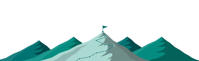 Mountain path climbing route to peak on white background