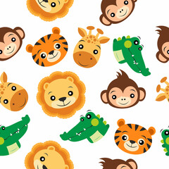 Pattern Tiger, giraffe, crocodile, monkey, lion cartoon