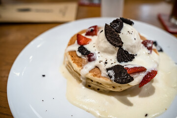 Pancake with Ice Cream and Strawberry