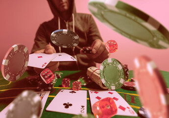 Casino Poker Game with Accessories at the Game Table