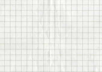 High resolution large image of a white uncoated checkered graph paper scan wrinkled weathered old thin textbook paper with gray checkers copy space for text for presentation high quality wallpaper