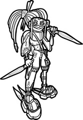Fototapeta na wymiar Ninja warrior in jet boots with jet fire blade idea for cartoon charracter or avatar logo