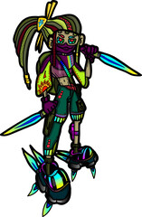 Ninja warrior in jet boots with jet fire blade idea for cartoon charracter or  avatar logo