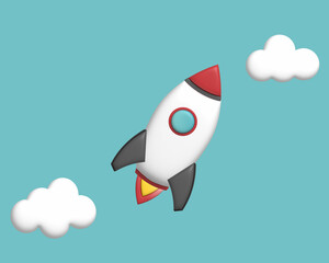 3D rocket illustration as an icon of achievement or start up 