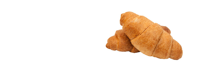 croissants isolated on white background.french buns on the table. baking concept. baked brown croissants