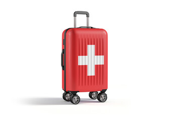 Travel suitcase with the flag of Swiss