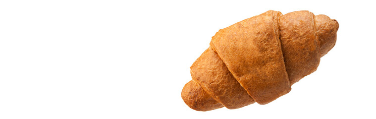 croissant on a white background.french bun on the table. baking concept. baked brown croissant