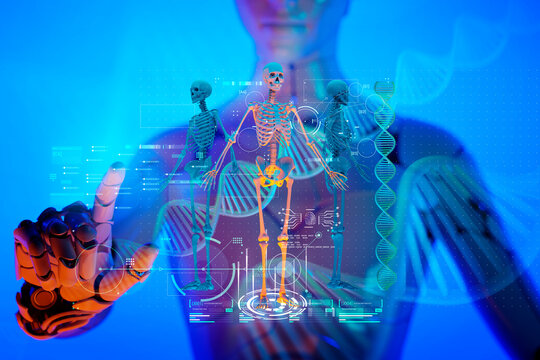 Digital healthcare and medical remote doctor technology concept AI metaverse doctor optimize patient care medicine pharmaceuticals biologics treatment examination diagnosis, 3D robot doctor 