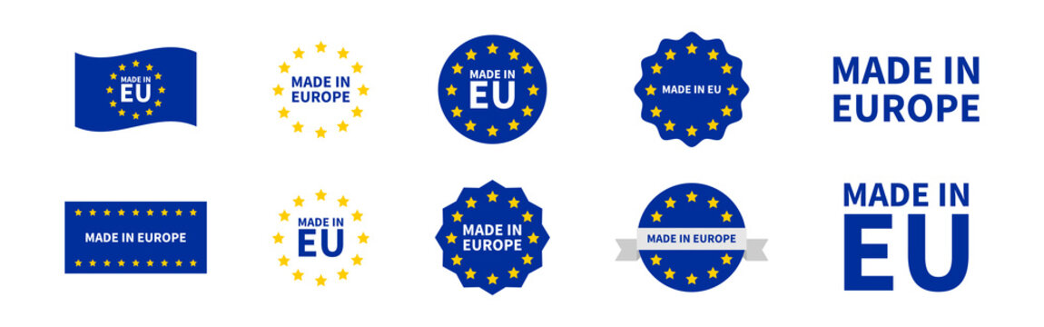 Made in Europe label tags collection. Vector illustration. Eu badge icon set.