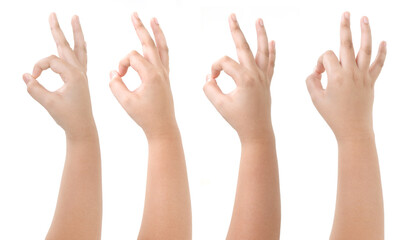 Asian Boy hand gestures isolated over the white background. OK Action Pose.