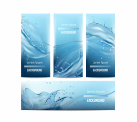 3d realistic vector illustration banner and flyers. With water flows and splashes.