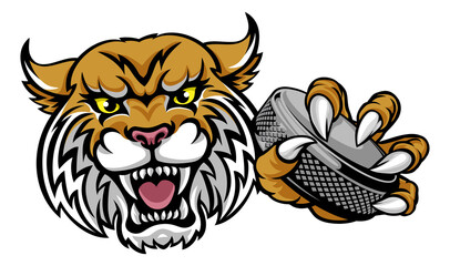 Wildcat Ice Hockey Player Animal Sports Mascot