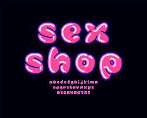 Comic pink font, trendy alphabet in the cartoon style, letters and numbers, vector illustration 10EPS