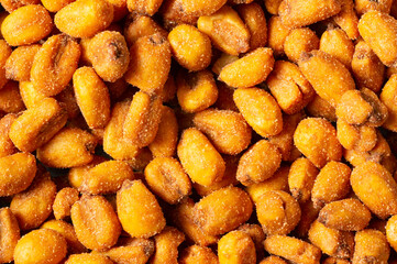 Roasted salted Corn Nuts with Spice and Sauce textured background, Nut concept