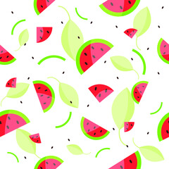 seamless pattern watermelon with mint flat design