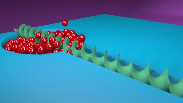 Rotating auger with red balls. Animation