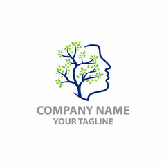 Mental health care logo vector design head leaf hand template icon for medical and teraphy psychotherapy sign symbol.