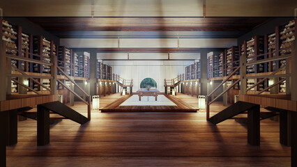 3D Rendering of an Ancient Chinese Bamboo Scroll Book Library