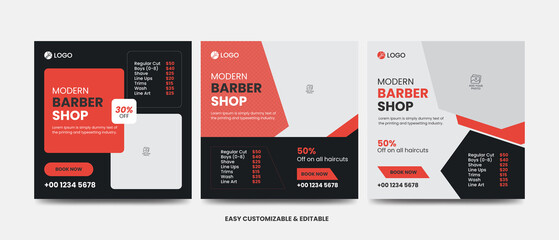 Modern barber shop social media post editable beauty salon web banner template bundle