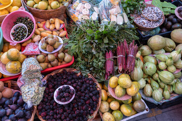 Fresh fruit and vegetables at a Mexican local market, colorful display