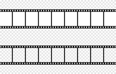 Vector film strip PNG. Roll of retro film strip on isolated transparent background. Photographic film in retro style. Curved film strip PNG.