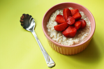 breakfast oatmeal with fresh strawberry
