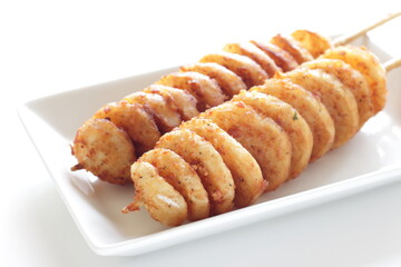 Korean street food, fried potato with spicy salt