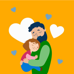 Happy fathers day cute father daughter flat vector illustration free download
