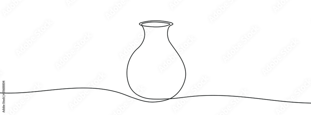 Poster continuous line drawing of vase. one line drawing background. vector illustration. linear drawing of